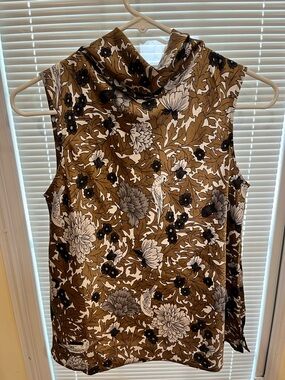 Ann Taylor Sleeveless Cowl Neck Floral Top - Bronze